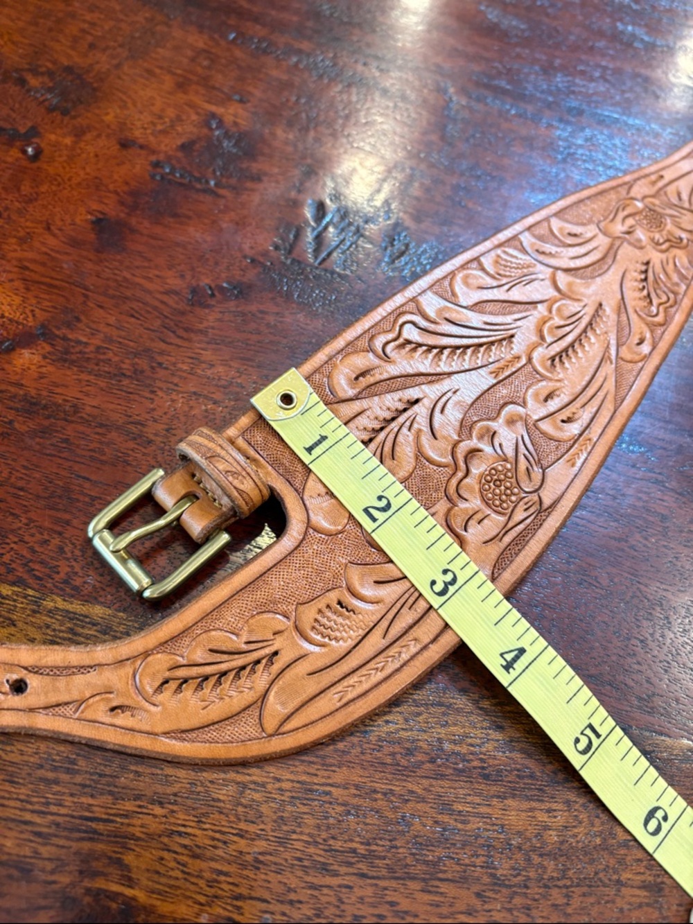 Vintage Ralph Lauren Brown Tooled Leather Cross Double Buckle Belt size Medium - Picture 9 of 16